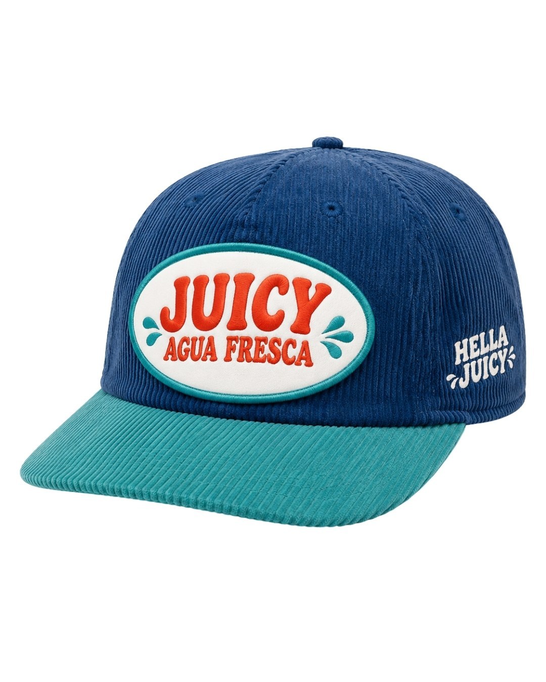 The Juicy Corduroy Hat, Navy and Teal, front