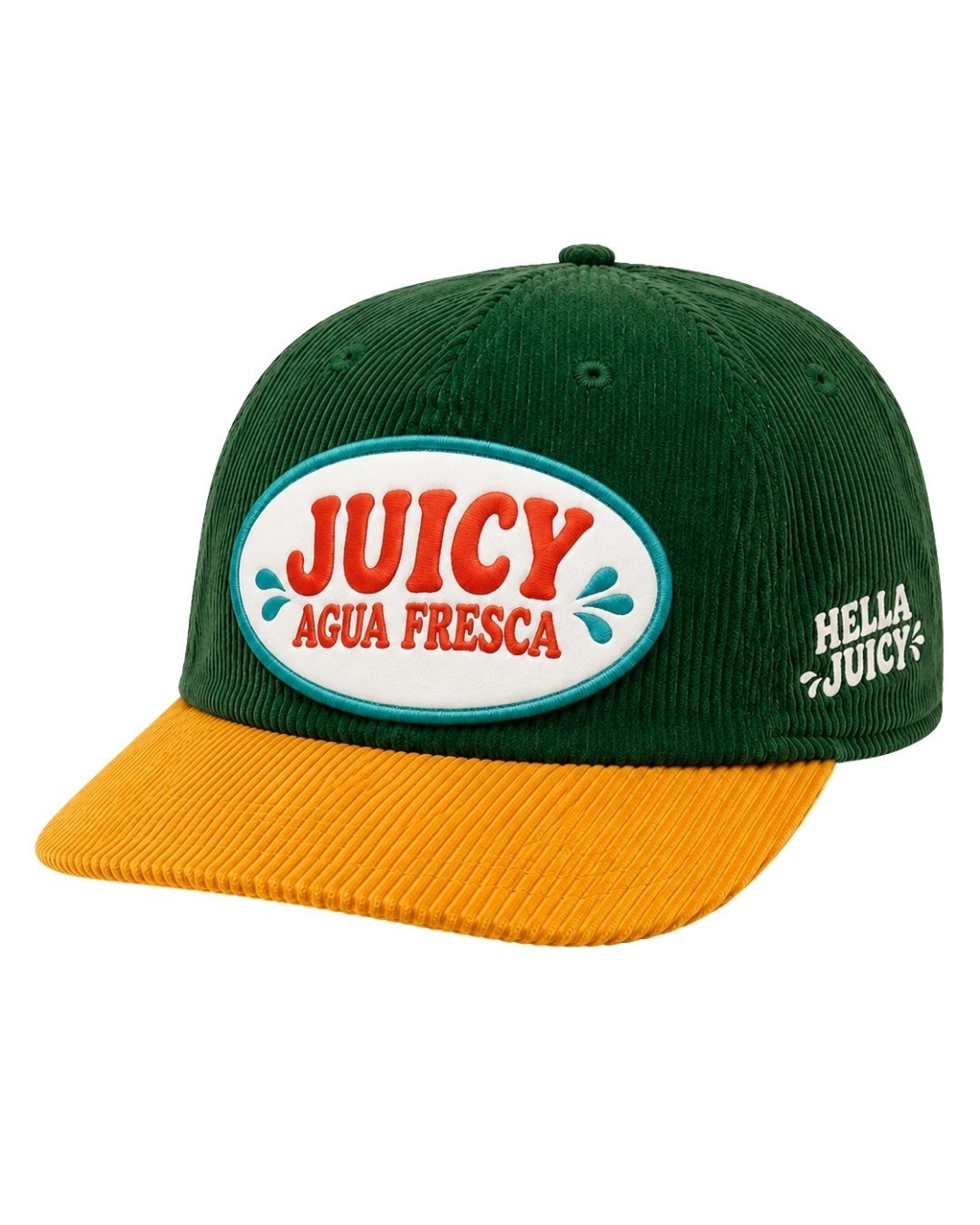 The Juicy Corduroy Hat, Green and Gold, front